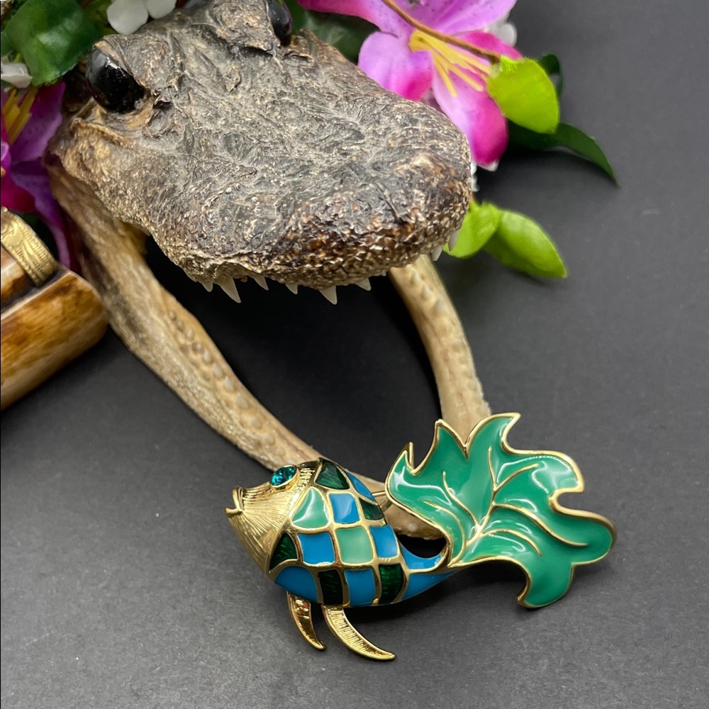 Trifari enameled fish brooch vintage
